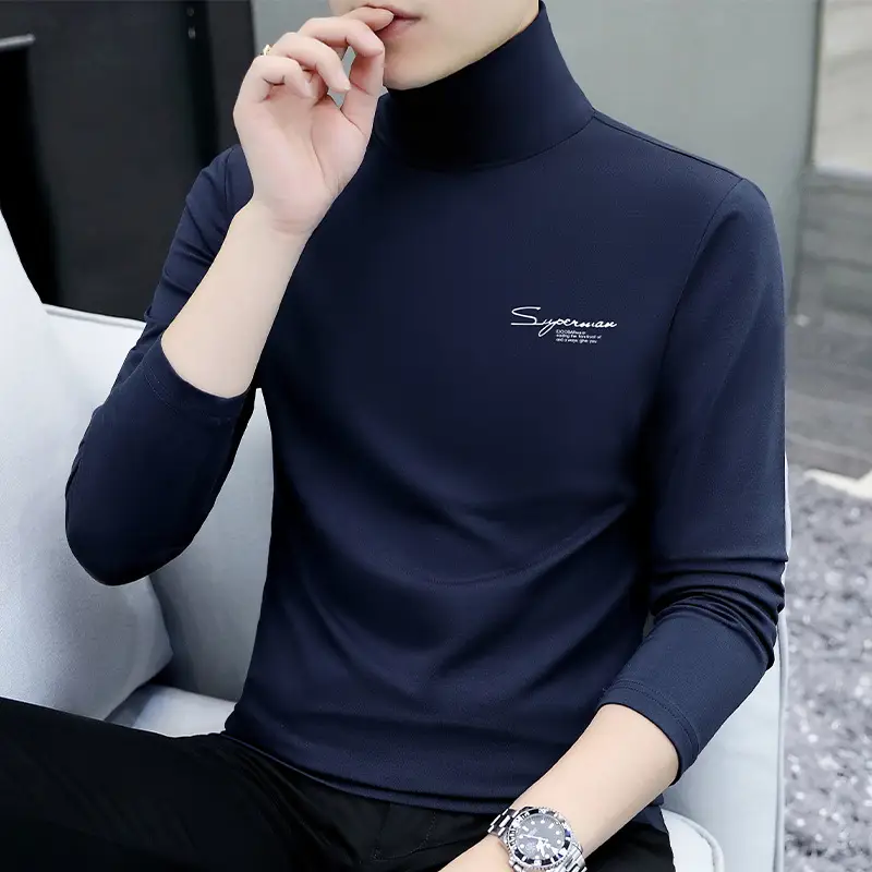 Men's White Long Sleeve Turtleneck Slim Fit Shirt
