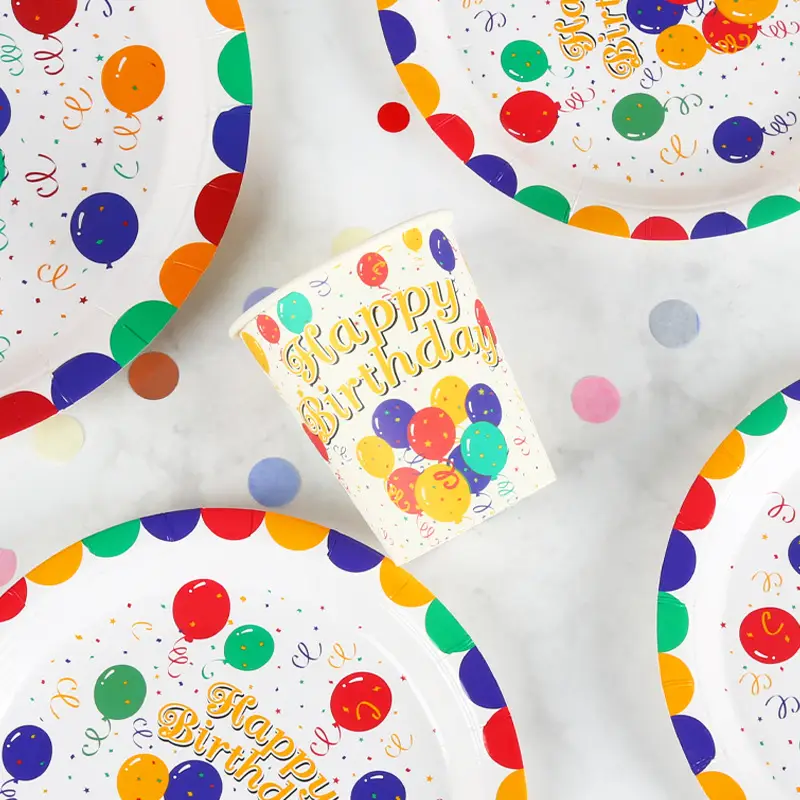 Disposable Cake Dinner Plates Balloons Birthday Party Decor Set