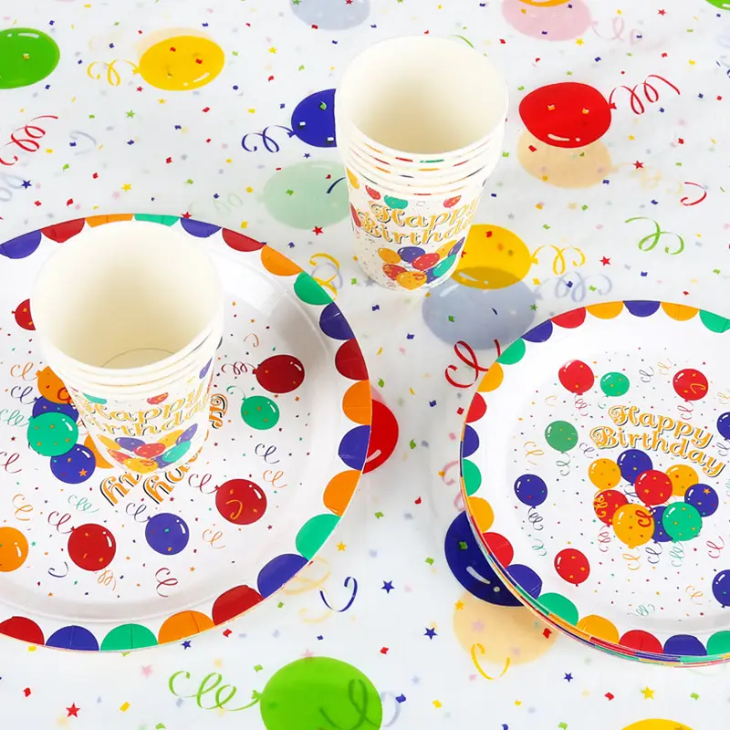 Disposable Cake Dinner Plates Balloons Birthday Party Decor Set
