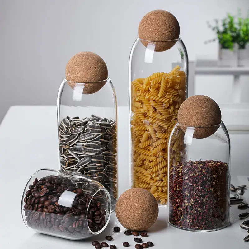 Glass Storage Jar with Cork Seal for Kitchen Grains & Dried Fruits - Image 4