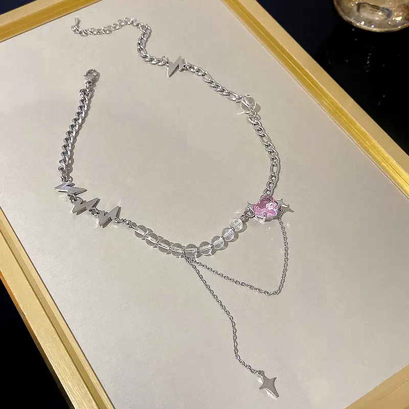 Pink Heart Diamond Necklace for Women Elegant 2024 - Image 3