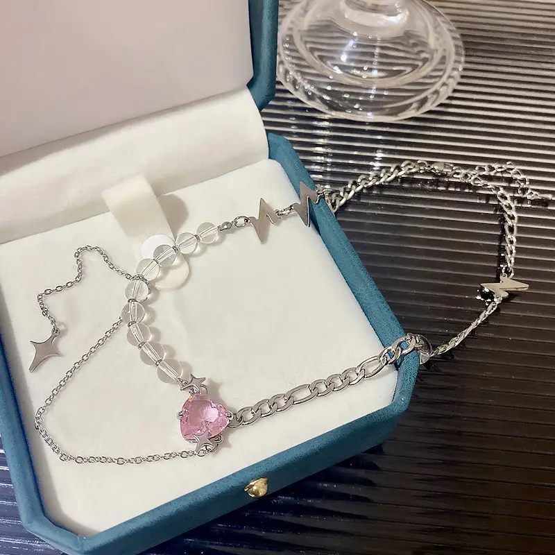 Pink Heart Diamond Necklace for Women Elegant 2024 - Image 5