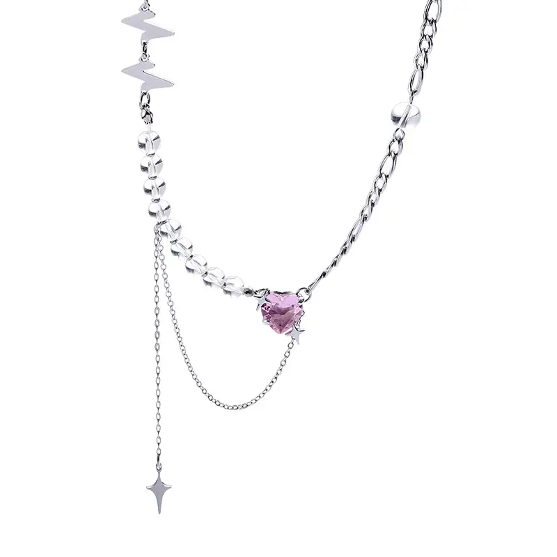 Pink Heart Diamond Necklace for Women Elegant 2024 - Image 6