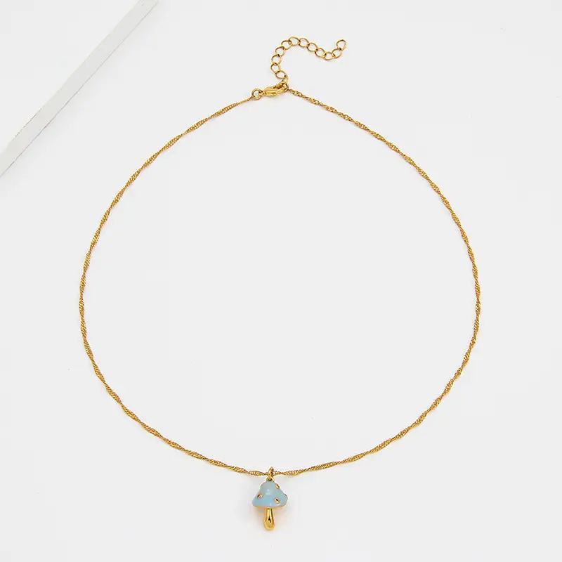 Copper Plated Kojyaki Clavicle Necklace with Blue Teardrop Pendant - Image 3