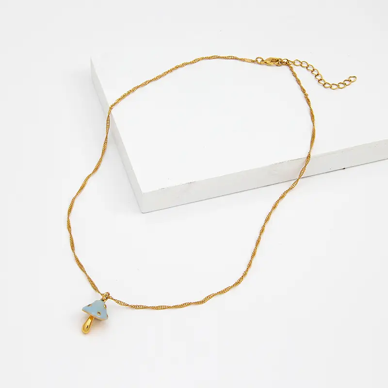 Copper Plated Kojyaki Clavicle Necklace with Blue Teardrop Pendant - Image 4