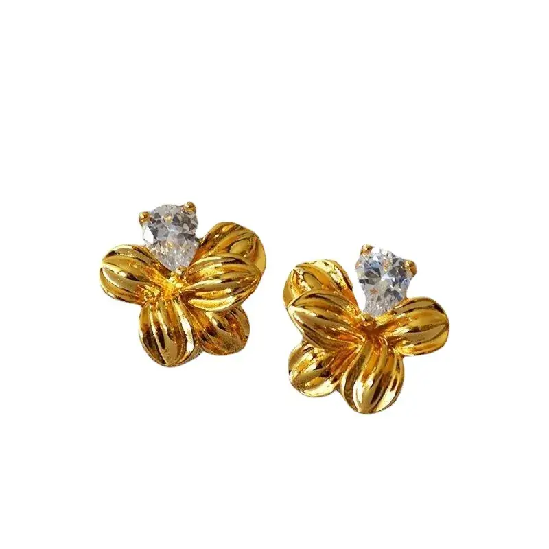 Golden Floral Stone Earrings for Women - Image 7