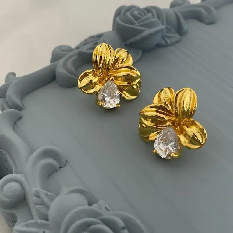 Golden Floral Stone Earrings for Women — feature 39