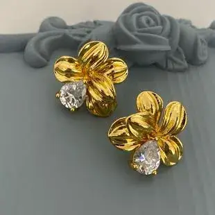 Golden Floral Stone Earrings for Women — feature 4