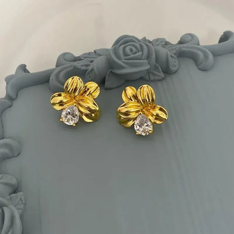 Golden Floral Stone Earrings for Women — feature 40