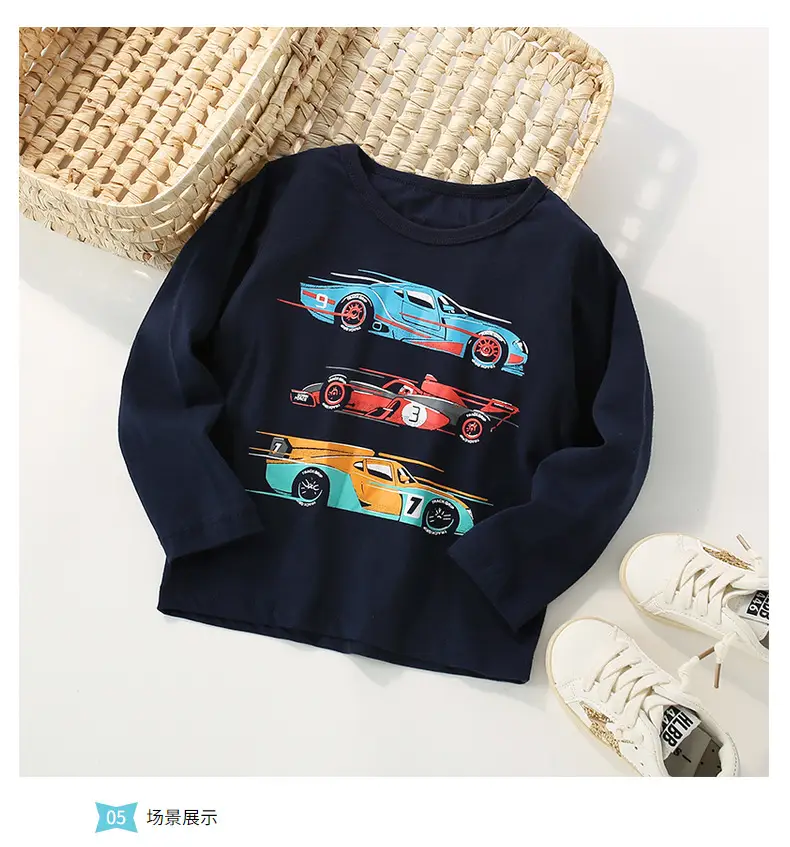 Men's Navy Blue Cotton T-Shirt Long Sleeve Spring Autumn — feature 10