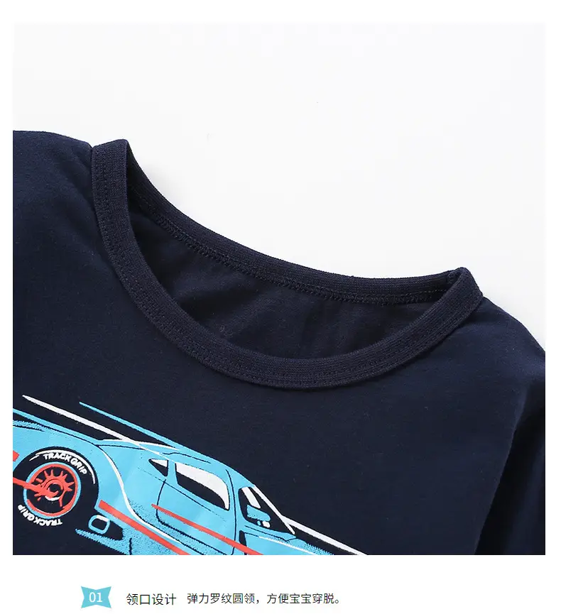 Men's Navy Blue Cotton T-Shirt Long Sleeve Spring Autumn — feature 6