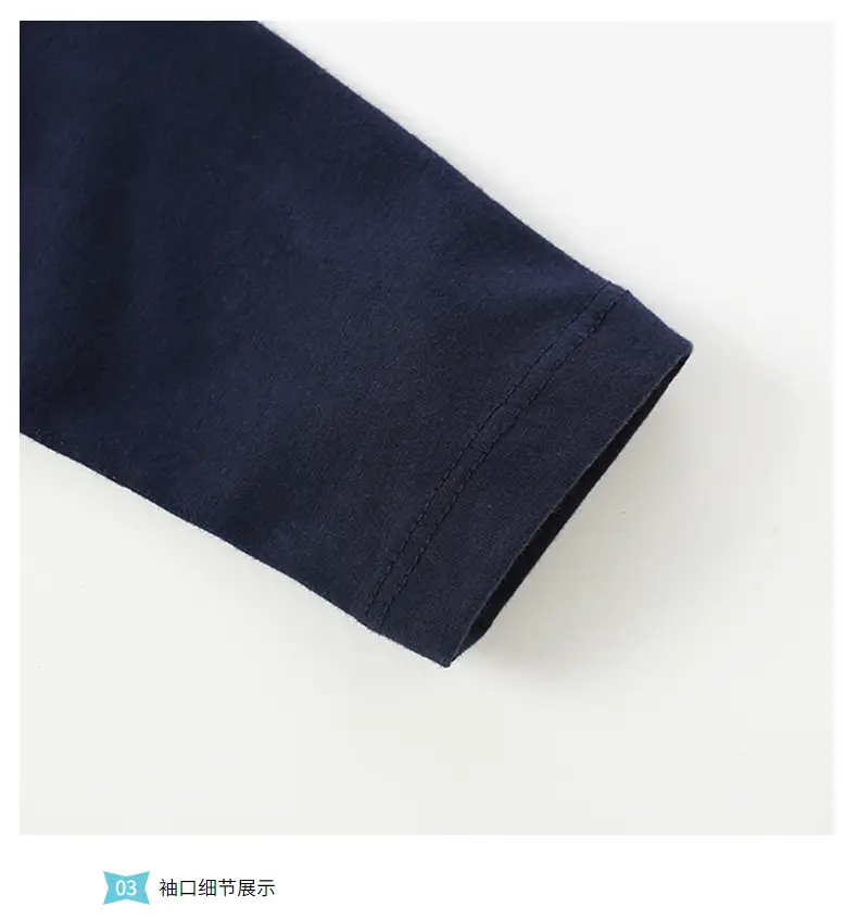 Men's Navy Blue Cotton T-Shirt Long Sleeve Spring Autumn — feature 8