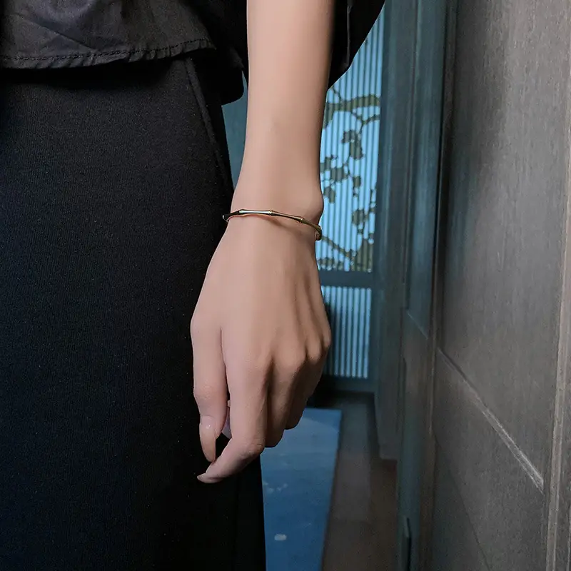 18K Gold Bamboo Titanium Steel Bracelet for Women - Image 5
