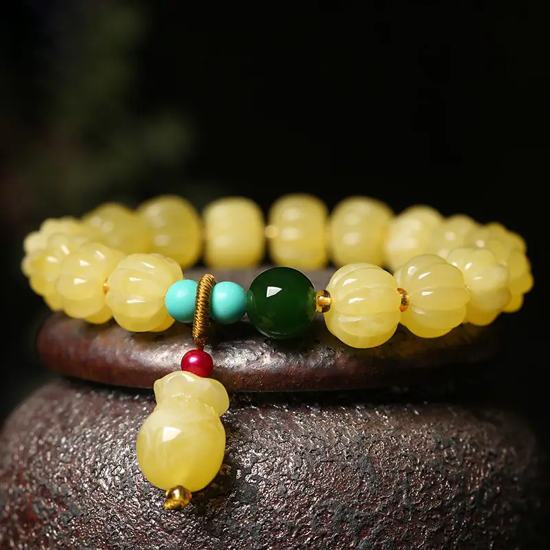 Yellow Pumpkin Bead Bracelet for Women - Image 2