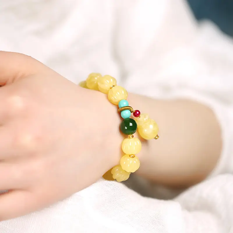 Yellow Pumpkin Bead Bracelet for Women - Image 3