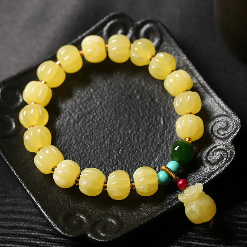 Yellow Pumpkin Bead Bracelet for Women - Image 4