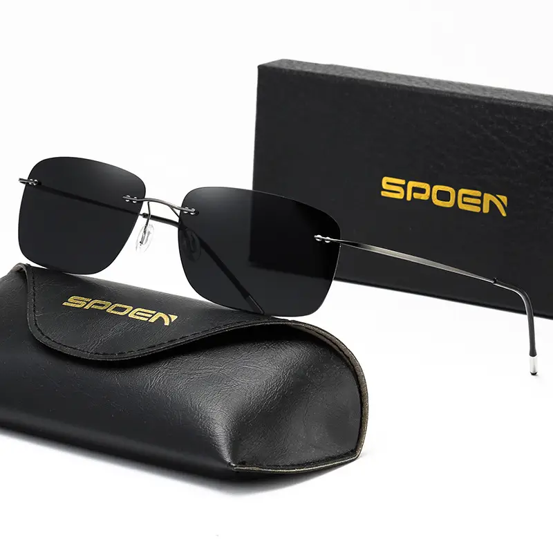 Men's Square Polarized Sunglasses Titanium Alloy Black