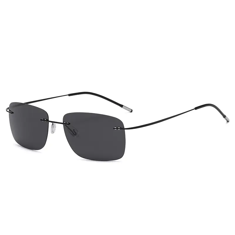 Men's Square Polarized Sunglasses Titanium Alloy Black