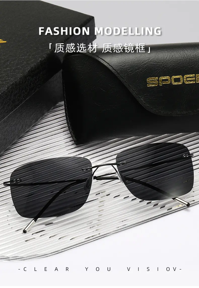 Men's Square Polarized Sunglasses Titanium Alloy Black — feature 6