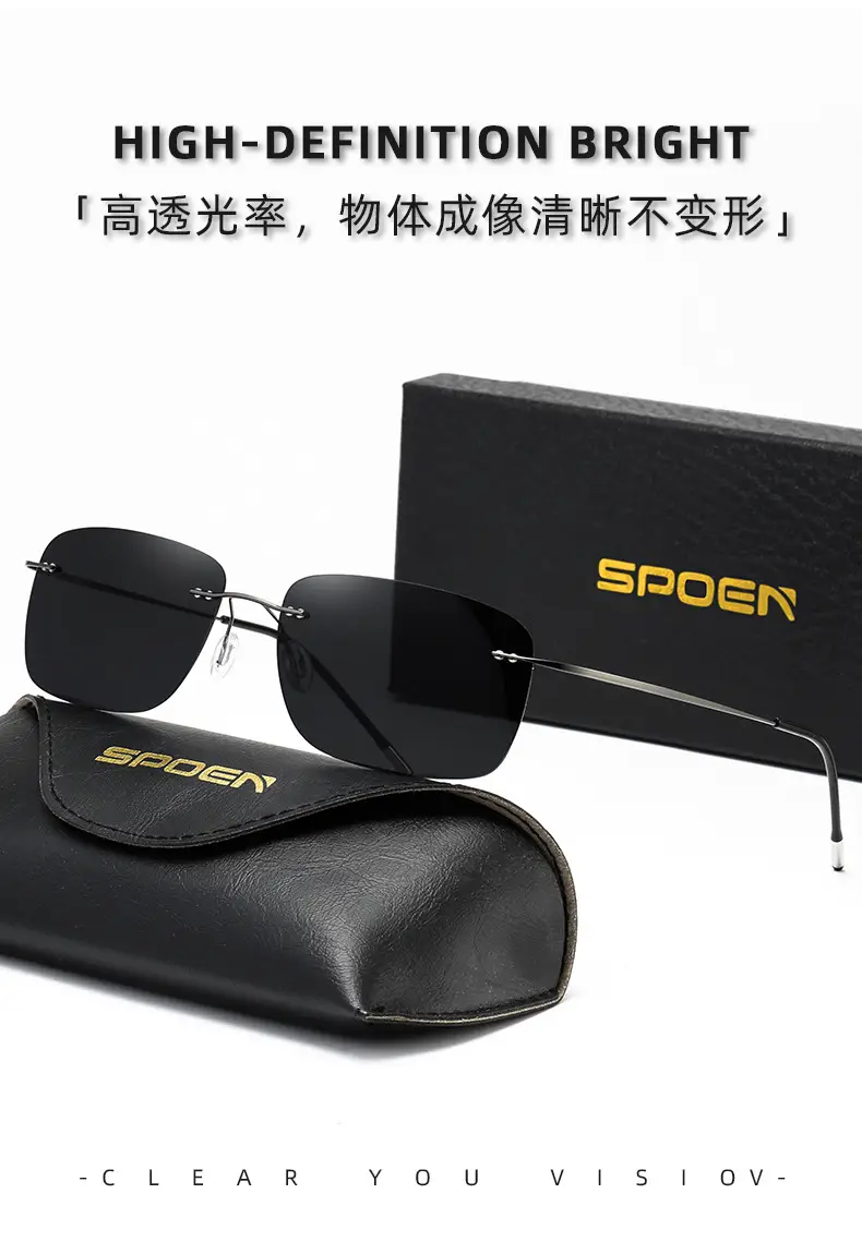 Men's Square Polarized Sunglasses Titanium Alloy Black — feature 7