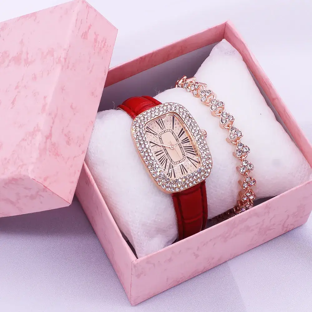 Women's Gold Watch & Bracelet Set Waterproof Black Dial - Image 2