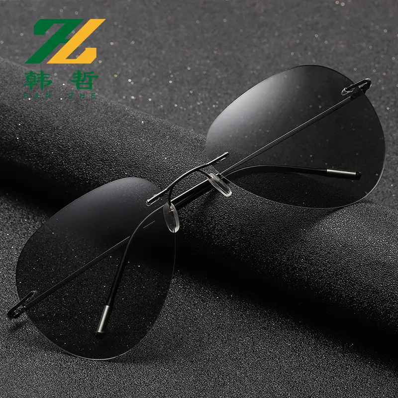 Memory Titanium Rimless Sunglasses Men Blue Polarized