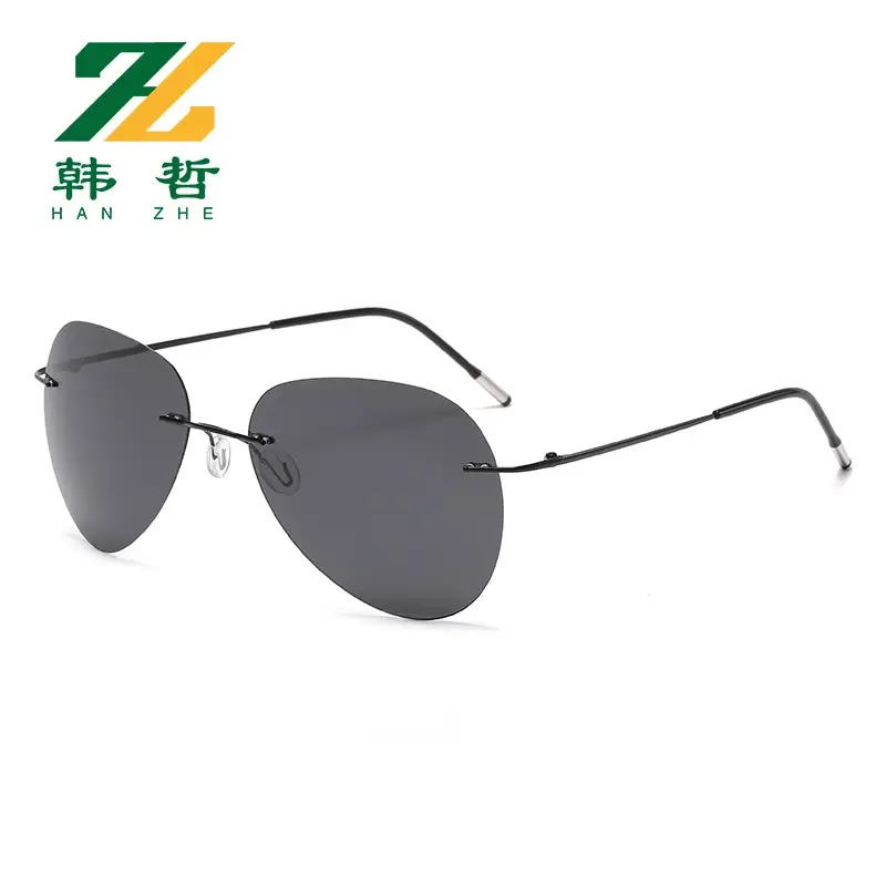 Memory Titanium Rimless Sunglasses Men Blue Polarized