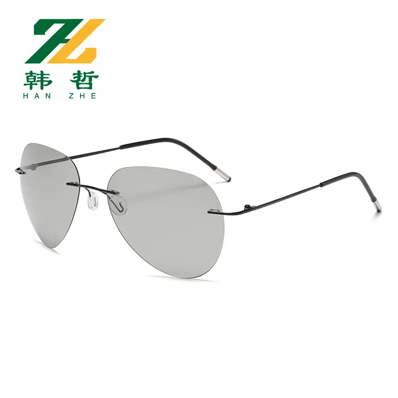 Memory Titanium Rimless Sunglasses Men Blue Polarized
