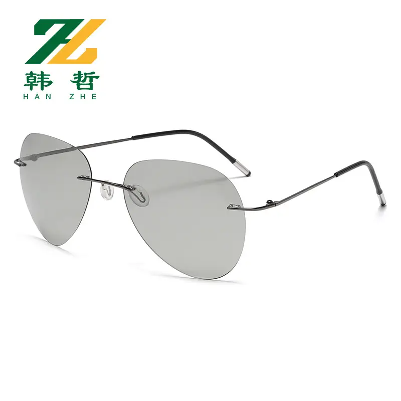 Memory Titanium Rimless Sunglasses Men Blue Polarized