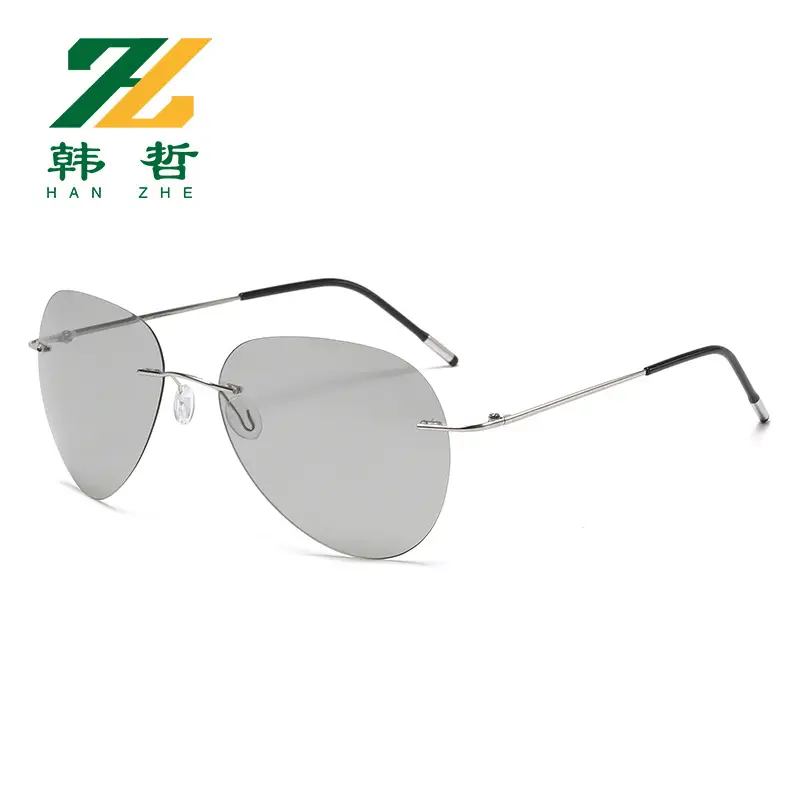 Memory Titanium Rimless Sunglasses Men Blue Polarized