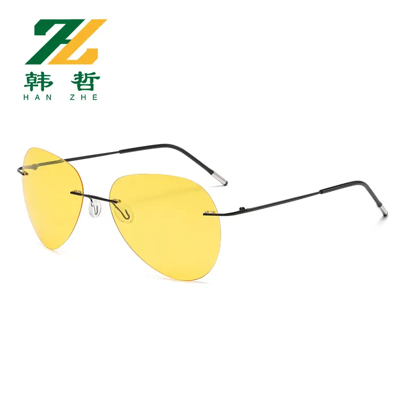 Memory Titanium Rimless Sunglasses Men Blue Polarized