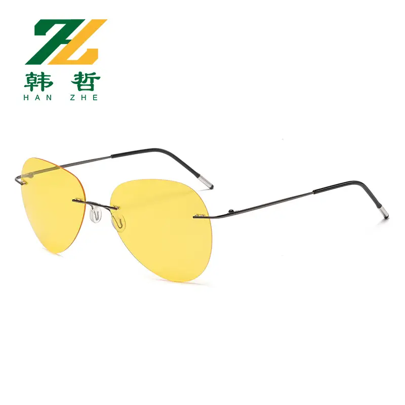 Memory Titanium Rimless Sunglasses Men Blue Polarized