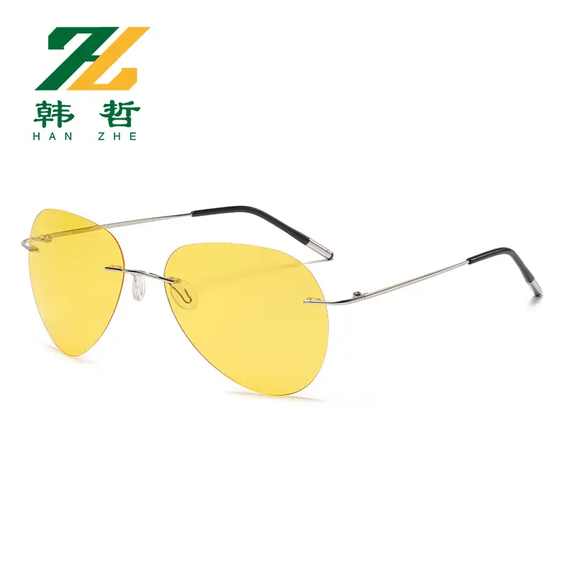 Memory Titanium Rimless Sunglasses Men Blue Polarized