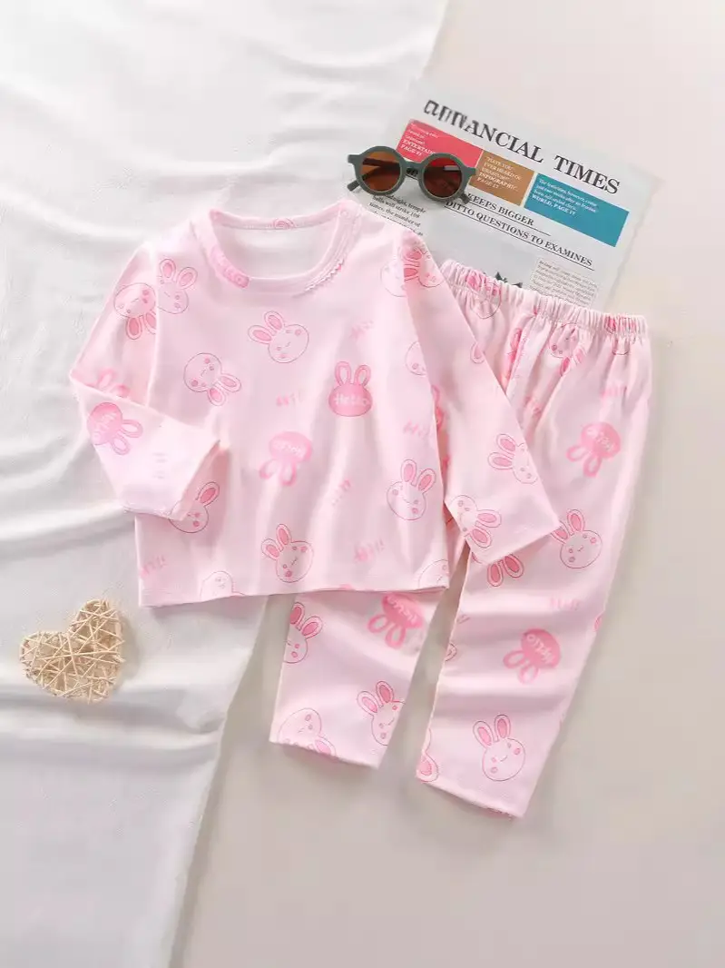 Children's Velvet Pajamas Set White Blue Heart Print - Image 8