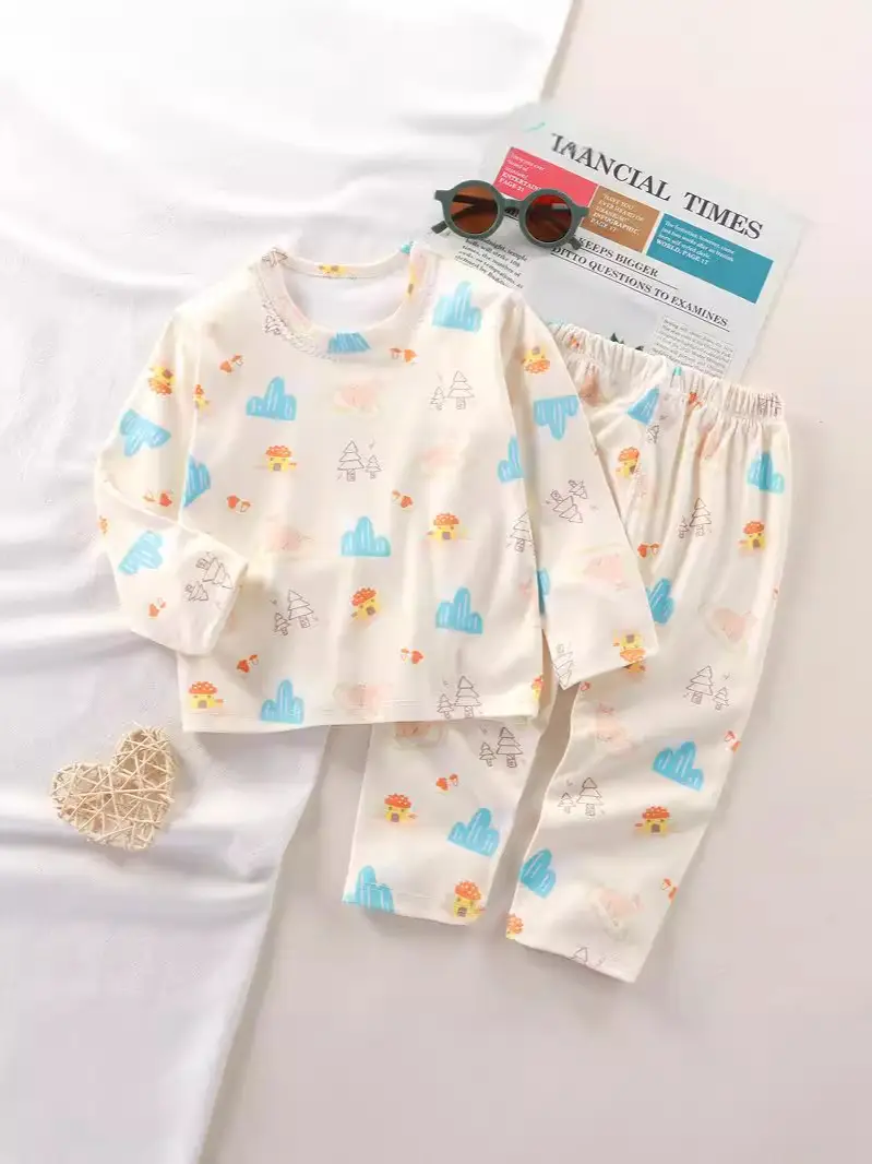 Children's Velvet Pajamas Set White Blue Heart Print - Image 9