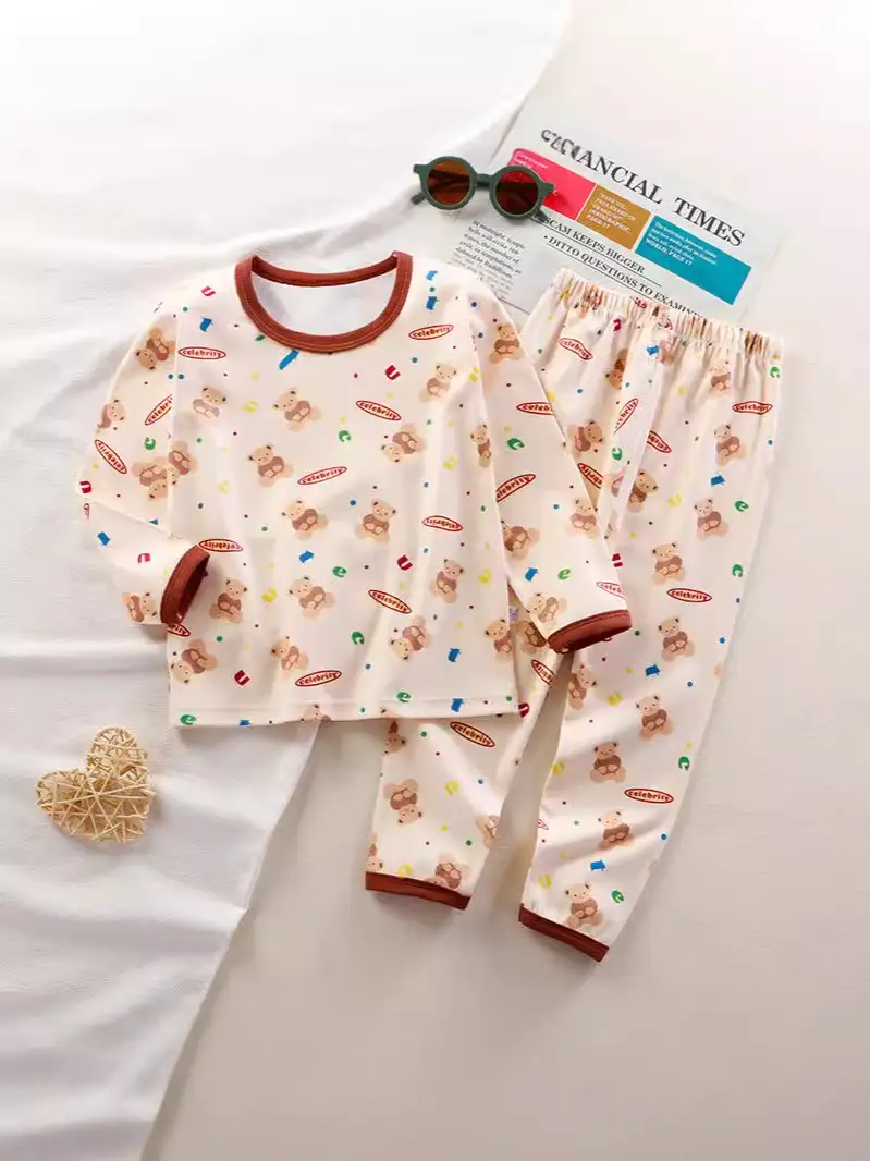 Children's Velvet Pajamas Set White Blue Heart Print - Image 10