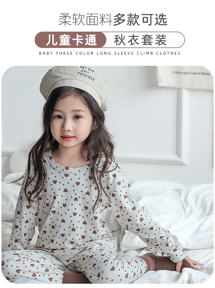 Children's Velvet Pajamas Set White Blue Heart Print — feature 1