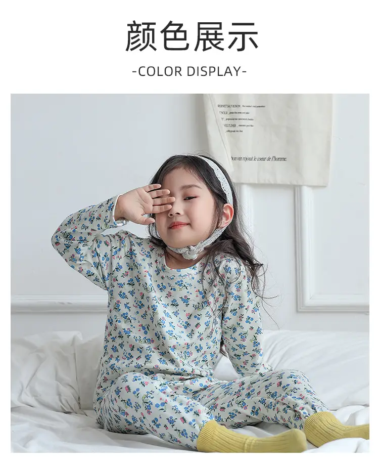 Children's Velvet Pajamas Set White Blue Heart Print — feature 10