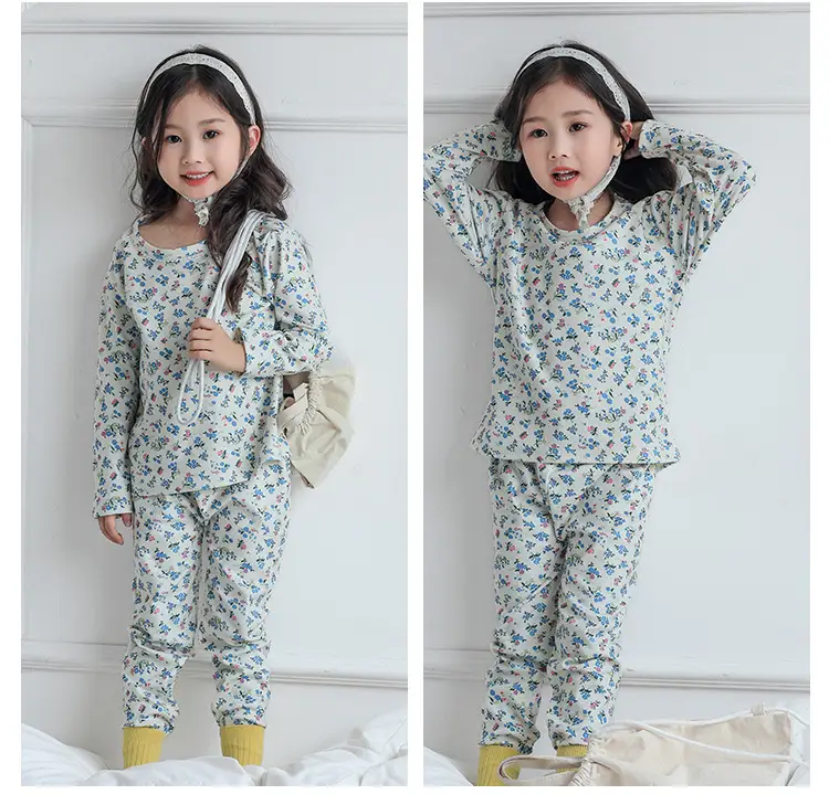 Children's Velvet Pajamas Set White Blue Heart Print — feature 11