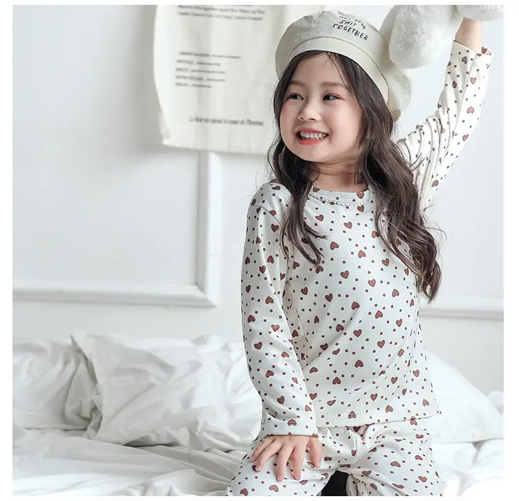 Children's Velvet Pajamas Set White Blue Heart Print — feature 14