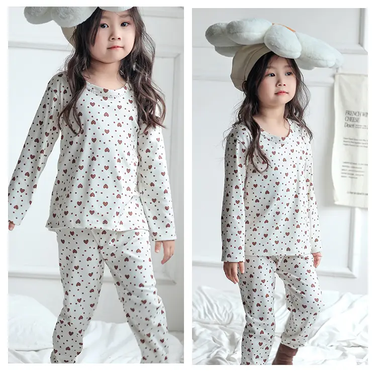 Children's Velvet Pajamas Set White Blue Heart Print — feature 15