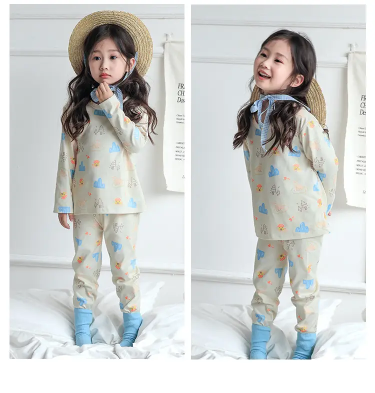 Children's Velvet Pajamas Set White Blue Heart Print — feature 17