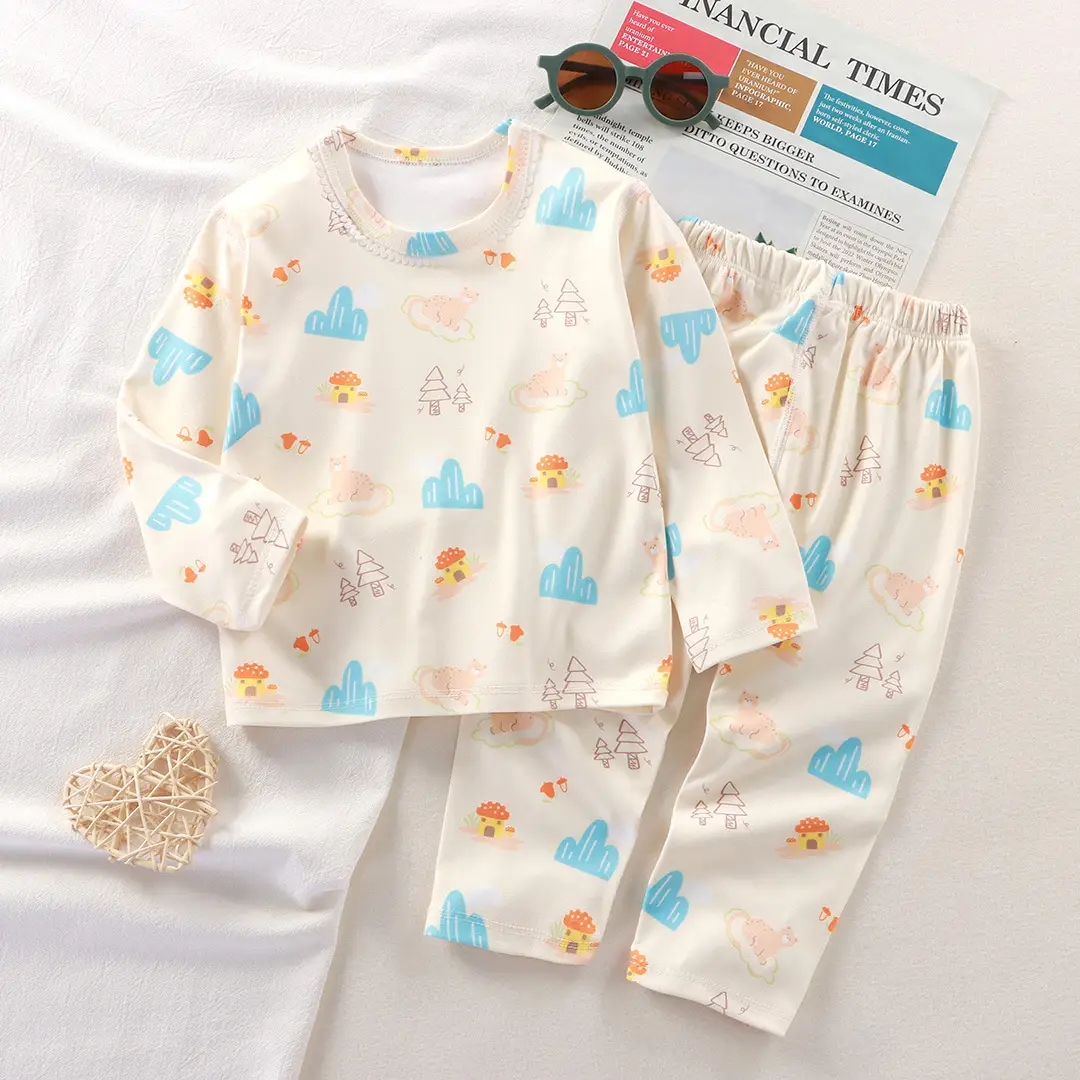 Children's Velvet Pajamas Set White Blue Heart Print - Image 2