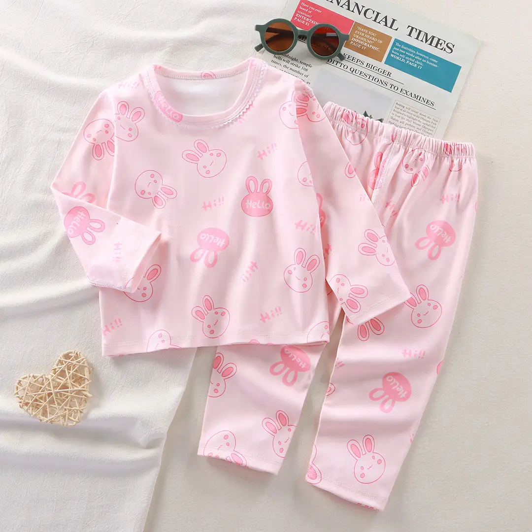 Children's Velvet Pajamas Set White Blue Heart Print - Image 3