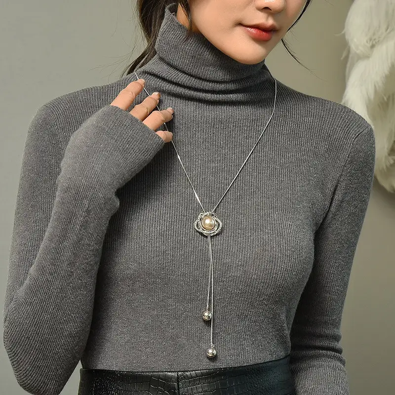 Pearl Flower Cross Ring Tassel Necklace for Women - Image 4