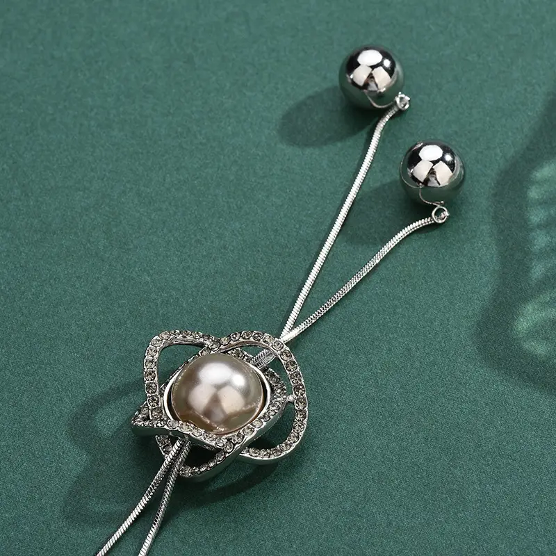 Pearl Flower Cross Ring Tassel Necklace for Women - Image 5