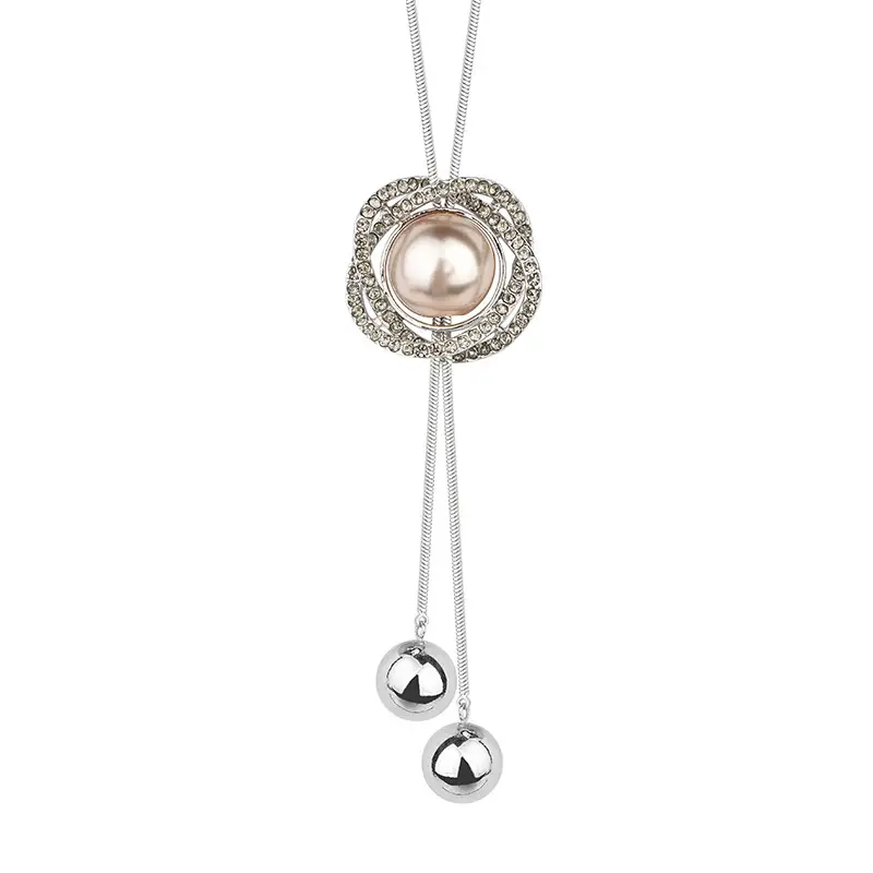 Pearl Flower Cross Ring Tassel Necklace for Women - Image 6