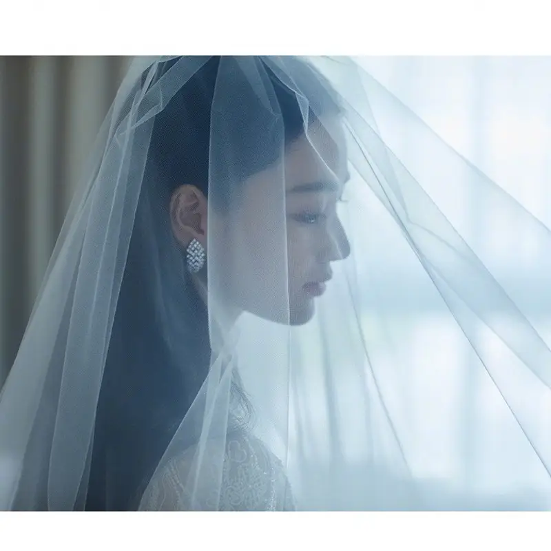 Zhang Xinyu Same Style White Veil Bridal Trailing Satin Edge Cover