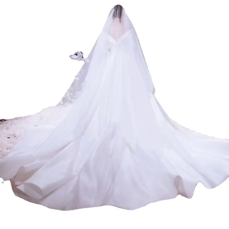 Zhang Xinyu Same Style White Veil Bridal Trailing Satin Edge Cover