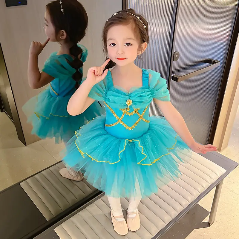 Turquoise Princess Ballet Kids Dress Mesh Tulle - Image 3